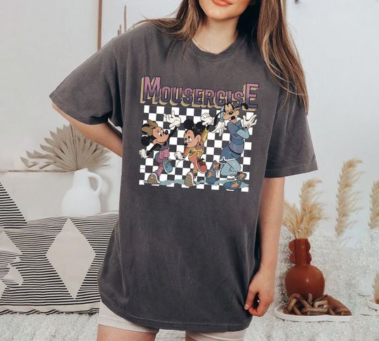 Vintage Mousercise Mickey And Friends Shirt, Disney Checkered Shirt