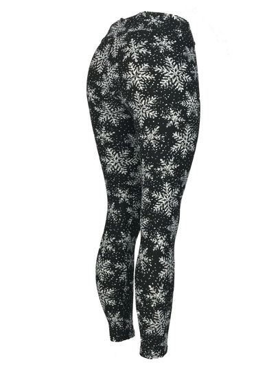 Black, White & Gray Snowflakes Black Background Leggings