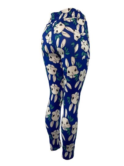 Fluffy Gray Easter Bunny Faces Leggings