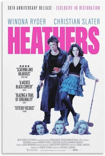 Heathers Poster Winona Ryder Christian Slater Classic Comedy Movie Vintage Film Canvas