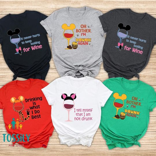 Disney Winnie The Pooh Drinking Group Matching Shirts, Drinking Around The World T-Shirt