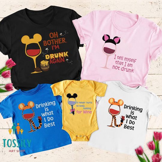 Disney Winnie The Pooh Drinking Family Matching Shirts, Drinking Around The World T-Shirt