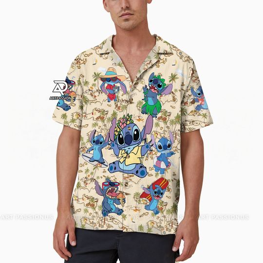 Tropical Stitch Hawaiian, Cute Stitch Button Up Shirt, Disney Stitch Hawaiian