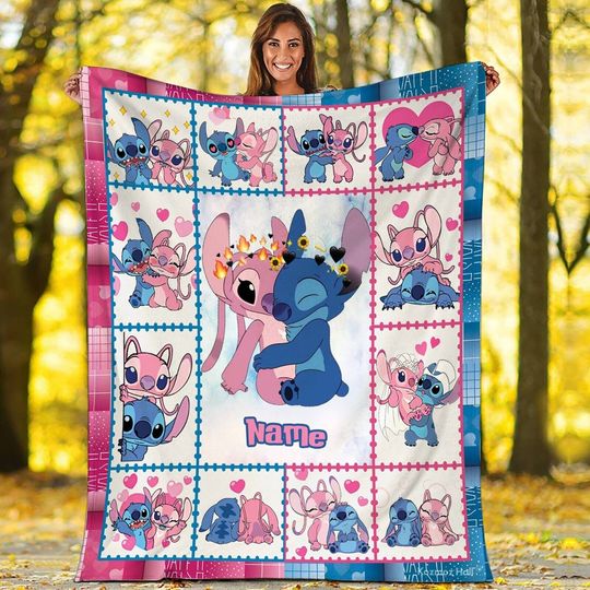 Personalized Stitch And Angel Disney Blanket