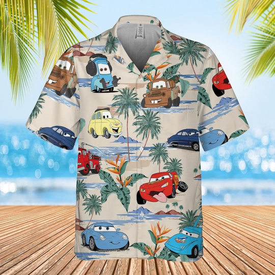 Cars Hawaiian Shirt, Lightning Mcqueen Doc Hudson Summer Hawaiian
