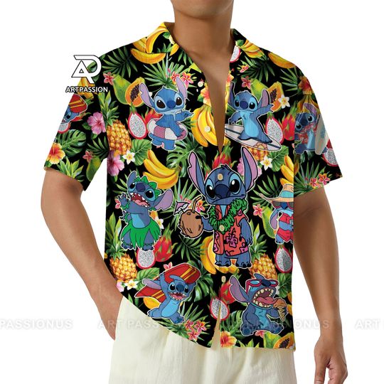 Stitch Hawaiian Shirt, Stitch and Friends Beach Shirt, Stitch Summer Shirts, Stitch Lilo Hawaii Shirt, Disney Button Up Shirt