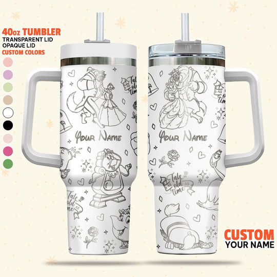 Custom Disney Beauty and the Beast Tumbler, Disney Characters Christmas 40oz Tumbler