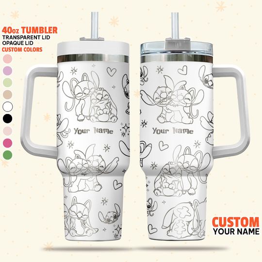 Custom Disney Stitch and Angel Lover Tumbler, Disney Characters Christmas 40oz Tumbler