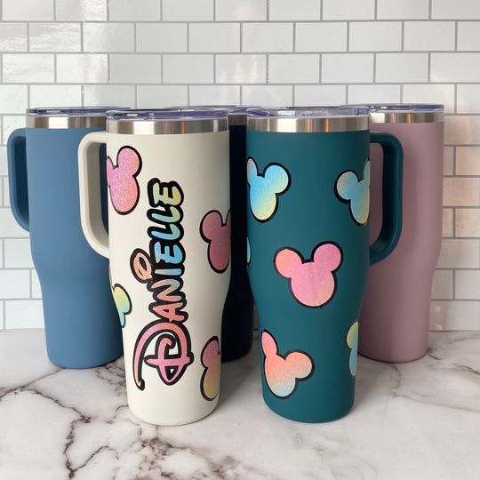 Discover Mickey Glitter 40oz Insulated Stainless Steel Tumbler with Handle Disney Fan