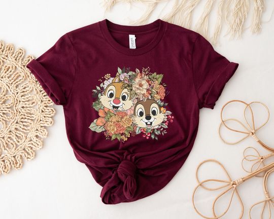 Disney Floral Chip And Dale Shirt, Vintage Chip and Dale Flower Shirt