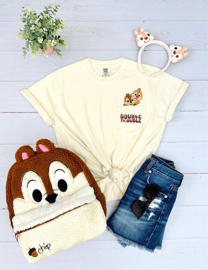 Disney, Chip and Dale, peek a boo pocket t shirt. Chip and Dale  color unisex shirt