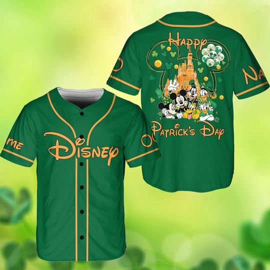 Personalized Disney St Patrick's Day Baseball Jersey, Mickey Baseball Jersey