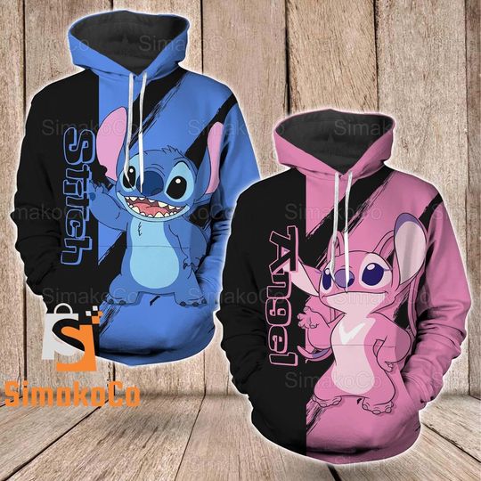 Stitch And Angel Couple Hoodie, Stitch And Angel Hoodie, Disney Stitch Hoodie