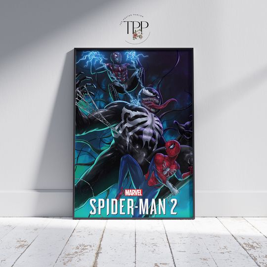 Spider-Man 2 Game Poster, Superhero Wall Art, Gaming Room Decor