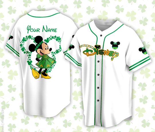 Custom Saint Patrick Day Disneyland Baseball Jersey, Mickey St Patrick Baseball Jersey
