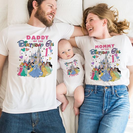 Disney Princess Birthday Shirt, Personalized Name Baby Gift Idea, Princess Family Shirt, Girls Birthday Shirt
