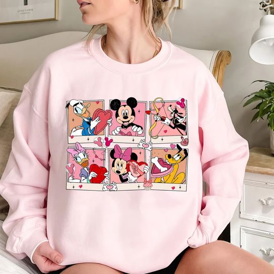Mickey and Friends Disney Valentine Sweatshirt, Disneyland Happy Valentine's Day Couple Matching