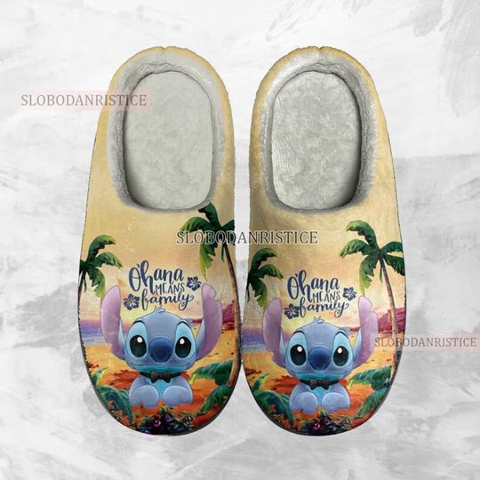 Cute Stitch Cozy Unisex Winter Slippers, Disney Lilo and Stitch Winter Shoes