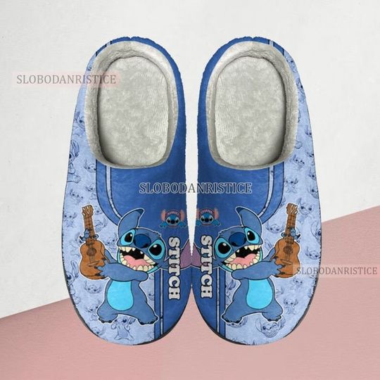 Cute Stitch Cozy Unisex Winter Slippers, Disney Lilo and Stitch Winter Shoes