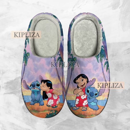 Cute Stitch Cozy Unisex Winter Slippers, Disney Lilo and Stitch Winter Shoes