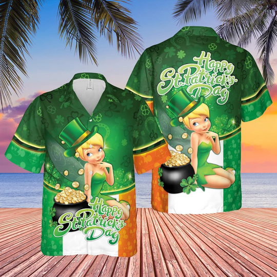 Tinker Bell Disney St Patrick's Day Hawaiian Shirt, Irish Shamrock Aloha Shirt, Lucky Aloha Shirt