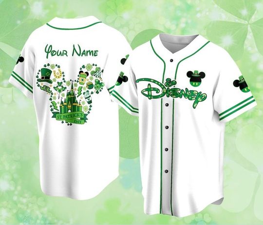 Saint Patrick Day Disneyland Baseball Jersey Personalized Mickey St Patrick Family Vacation Trip