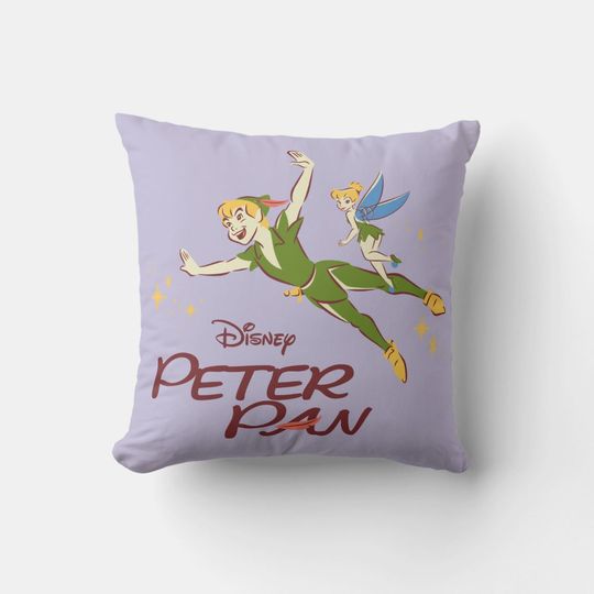 Peter Pan And Tinkerbell Disney Throw Pillow, Disney Fan Gift, Disney Decor