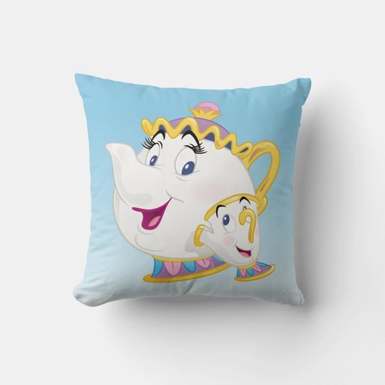 Beauty And The Beast Mrs. Potts And Chip Disney Throw Pillow, Disney Fan Gift, Disney Decor