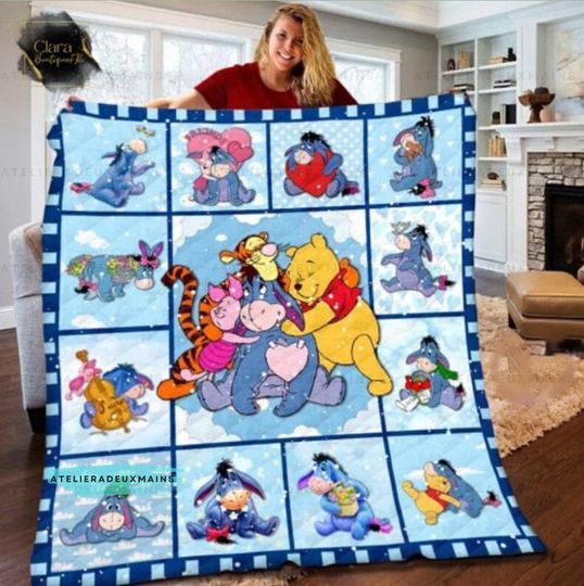 Winnie The Pooh Eeyore Christmas Sofa Blanket,Pooh Piglet Tigger Eeyore, Disney Blanket Home Decor, Disney Christmas Gift
