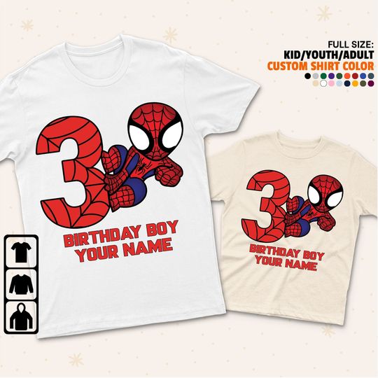 Discover Personalize Disney Chibi Spiderman Birthday Age And Name Unisex T-Shirt