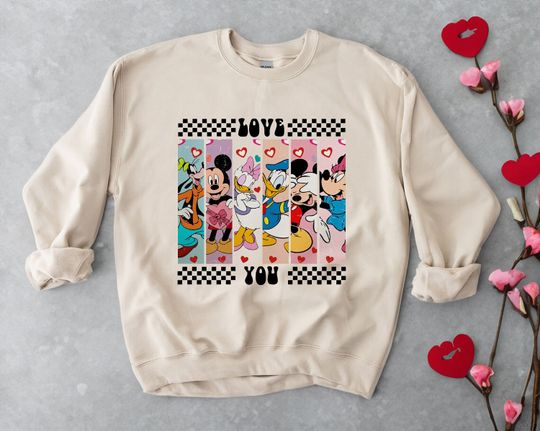Mickey and Friends Retro Love You Shirt, Disney Valentine Shirt