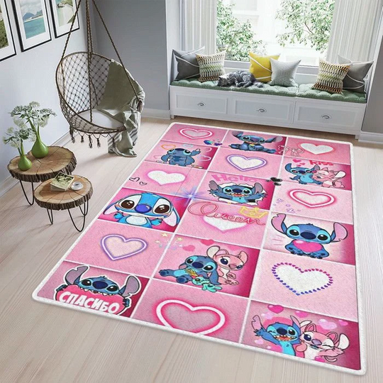 Stitch And Angel Couple Love Disney Rug, Disney Fan Decor