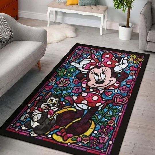 Minnie Mouse Stained Glass Disney Rug, Disney Fan Decor