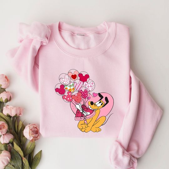 Disney Pluto Valentines Day Sweatshirt, Happy Valentines Day Sweatshirt