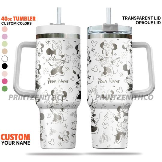 Custom Disney Minnie Mouse Tumbler, Personalized Disney 40oz Tumbler With Handle