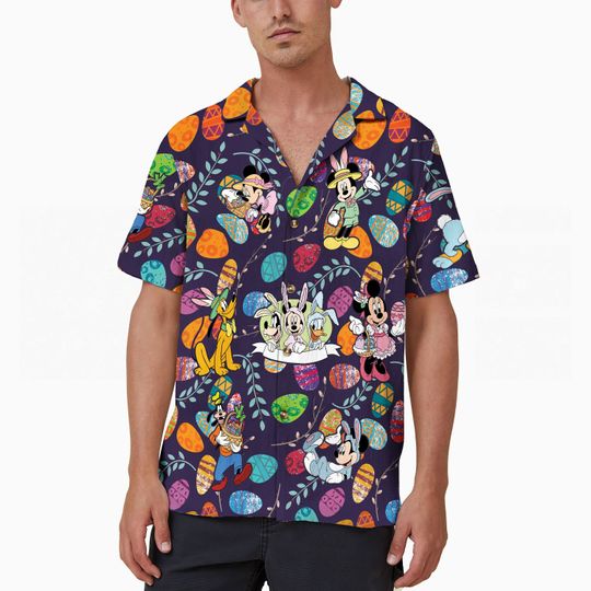 Mickey And Friends Disney Easter Hawaiian Shirt, Family Easter Aloha Shirt, Easter Bunny Aloha Shirt, Easter Egg Aloha Shirt