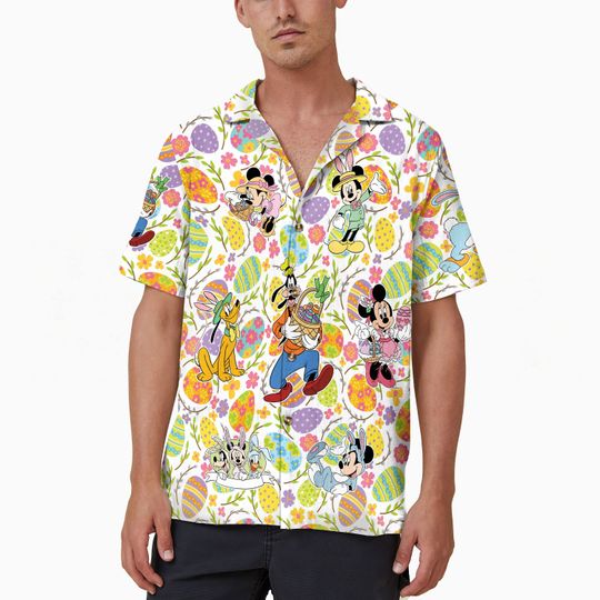 Mickey And Friends Disney Easter Hawaiian Shirt, Family Easter Aloha Shirt, Easter Bunny Aloha Shirt, Easter Egg Aloha Shirt