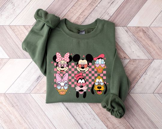 Valentine's Day Disney Shirt, Retro Mickey and Friends Shirt, Checkered Mickey Shirt