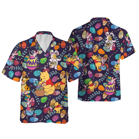 Winnie The Pooh Disney Easter Hawaiian Shirt, Family Easter Aloha Shirt, Easter Bunny Aloha Shirt, Easter Egg Aloha Shirt