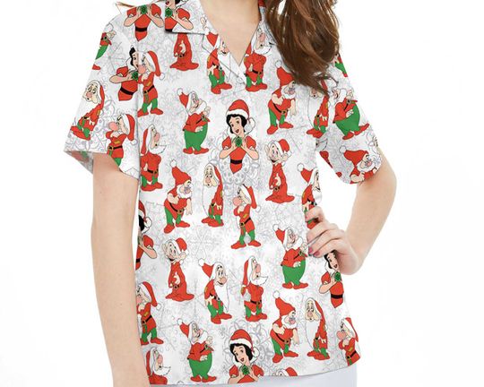 Santa Snow White And Seven Dwarfs Hawaiian Shirt, Disney Princess Christmas Hawaii Shirt