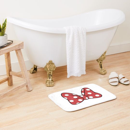 Polka Dot Minnie Mouse Bow Disney Bath Mat, Disney Decor