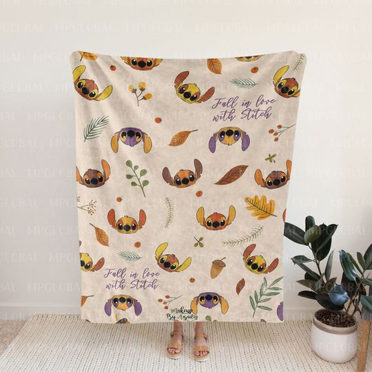 Disney Stitch Autumn Blanket, Disney Fleece Blanket