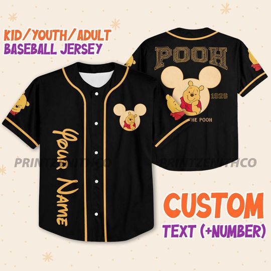 Personalize Disney Winnie The Pooh, Matching Baseball Jersey Custom Jersey