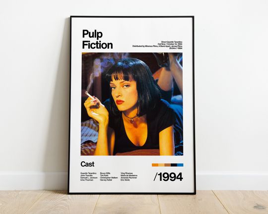 Pulp Fiction - 1994 - Uma Thurman - Movie Poster Artwork White Print Vintage
