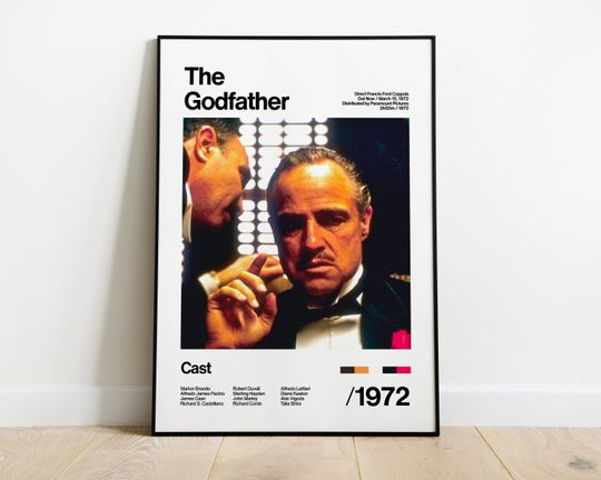 The Godfather - 1972 - Al Pacino - Movie Poster Artwork White Print Vintage
