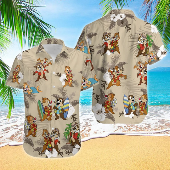 Chip And Dale Double Trouble Couple Have Fun On Beach Hawaiian Shirt