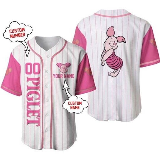 Cute Piglet Winnie The Pooh Pink Disney Baseball Jersey