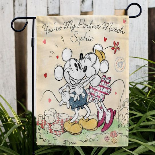 Personalized Name Valentine Flag, Minnie Mickey Couple Flag, Custom Disney Flag