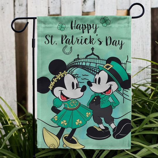 Minnie Mickey St Patrick's Day Flag, Disney Shamrock Flag, Mouse Shenanigans Garden Flag