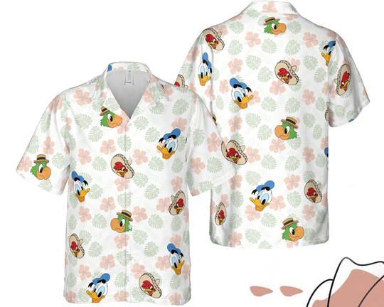 The Three Caballeros Panchito José Donald Aloha Floral Hawaiian Shirt